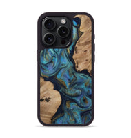 iPhone 15 Pro Wood Phone Case - Yael (Teal & Gold, 812095)
