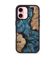 iPhone 16 Wood Phone Case - Yael (Teal & Gold, 812095)