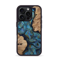 iPhone 16 Pro Wood Phone Case - Yael (Teal & Gold, 812095)
