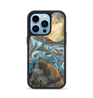 iPhone 14 Pro Wood Phone Case - Rheta (Teal & Gold, 812106)