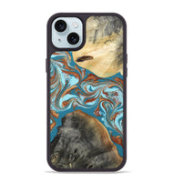 iPhone 15 Plus Wood Phone Case - Rheta (Teal & Gold, 812106)