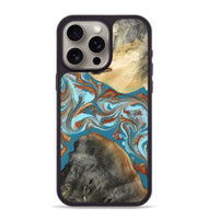 iPhone 15 Pro Max Wood Phone Case - Rheta (Teal & Gold, 812106)