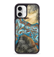 iPhone 16 Plus Wood Phone Case - Rheta (Teal & Gold, 812106)