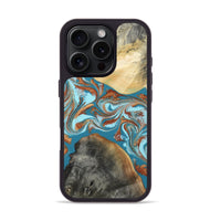 iPhone 16 Pro Wood Phone Case - Rheta (Teal & Gold, 812106)