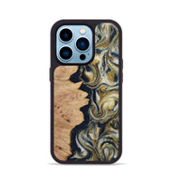 iPhone 14 Pro Wood Phone Case - Cloe (Teal & Gold, 812108)