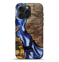 iPhone 16 Pro Max Wood Live Edge Phone Case - Sherry (Blue, 812240)