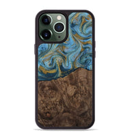 iPhone 13 Pro Max Wood Phone Case - Veda (Teal & Gold, 812452)