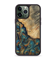 iPhone 13 Pro Max Wood Phone Case - Jazlynn (Teal & Gold, 812453)