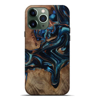 iPhone 13 Pro Max Wood Live Edge Phone Case - Georgie (Teal & Gold, 812543)