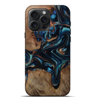 iPhone 16 Pro Max Wood Live Edge Phone Case - Georgie (Teal & Gold, 812543)