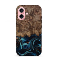 iPhone 16 Wood Live Edge Phone Case - Monika (Teal & Gold, 812544)