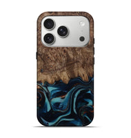 iPhone 17 Pro Wood Live Edge Phone Case - Monika (Teal & Gold, 812544)
