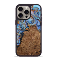 iPhone 15 Pro Max Wood Phone Case - London (Teal & Gold, 812817)