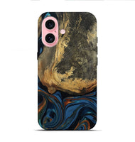 iPhone 16 Wood Live Edge Phone Case - Renee (Teal & Gold, 813358)