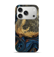 iPhone 17 Pro Wood Live Edge Phone Case - Renee (Teal & Gold, 813358)