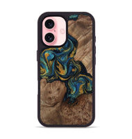 iPhone 16 Wood Phone Case - Mariela (Teal & Gold, 814113)