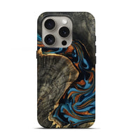 iPhone 16 Pro Wood Live Edge Phone Case - Tanika (Teal & Gold, 814268)
