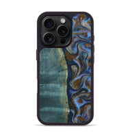 iPhone 16 Pro Wood Phone Case - Sariah (Teal & Gold, 814294)