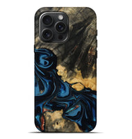 iPhone 16 Pro Max Wood Live Edge Phone Case - Myra (Teal & Gold, 814404)