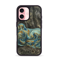 iPhone 16 Wood Phone Case - Oren (Teal & Gold, 815309)