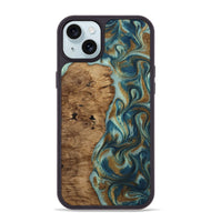 iPhone 15 Plus Wood Phone Case - Karly (Teal & Gold, 815310)