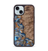 iPhone 15 Wood Phone Case - Marvel (Teal & Gold, 815499)