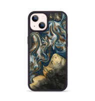 iPhone 14 Wood Phone Case - Ingrid (Teal & Gold, 815814)