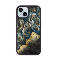iPhone 15 Wood Phone Case - Ingrid (Teal & Gold, 815814)