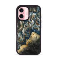 iPhone 16 Wood Phone Case - Ingrid (Teal & Gold, 815814)