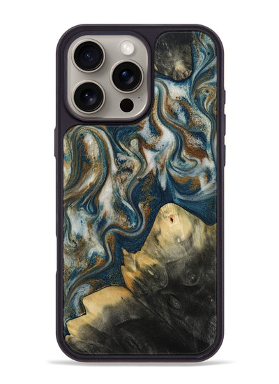 iPhone 16 Pro Max Wood Phone Case - Ingrid (Teal & Gold, 815814)
