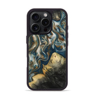 iPhone 16 Pro Wood Phone Case - Ingrid (Teal & Gold, 815814)