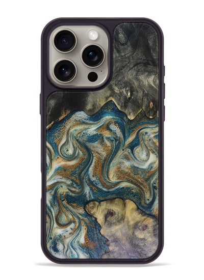 iPhone 16 Pro Max Wood Phone Case - Sylvia (Teal & Gold, 816075)