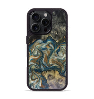 iPhone 16 Pro Wood Phone Case - Sylvia (Teal & Gold, 816075)