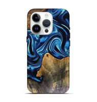 iPhone 15 Pro Wood Live Edge Phone Case - Brandy (Blue, 816126)