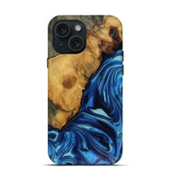 iPhone 15 Wood Live Edge Phone Case - Louise (Blue, 816128)