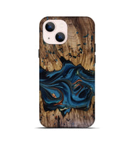 iPhone 13 mini Wood Live Edge Phone Case - Jalynn (Teal & Gold, 816167)