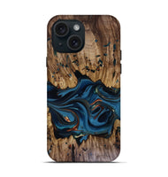iPhone 15 Wood Live Edge Phone Case - Jalynn (Teal & Gold, 816167)