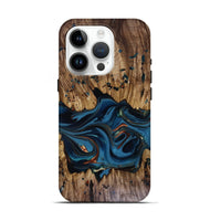 iPhone 15 Pro Wood Live Edge Phone Case - Jalynn (Teal & Gold, 816167)