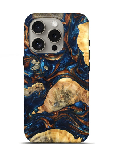 iPhone 16 Pro Wood Live Edge Phone Case - Eiden (Teal & Gold, 819344)