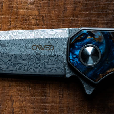 Carved Damascus Pocket Knife