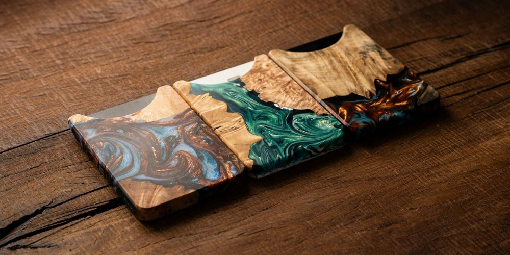 Live edge phone cases in a row