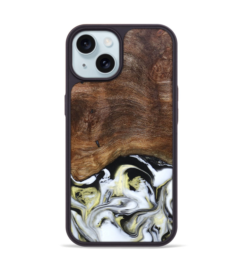 iPhone 15 Wood+Resin Phone Case - Ivy (Black & White, 663732)