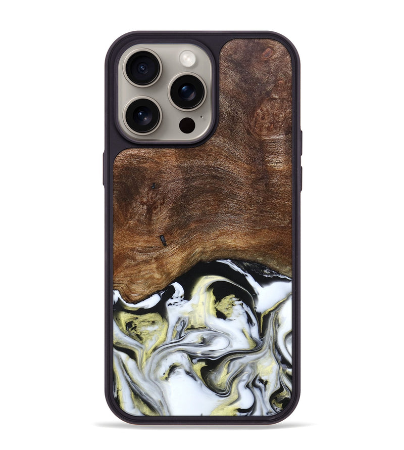 iPhone 15 Pro Max Wood+Resin Phone Case - Ivy (Black & White, 663732)