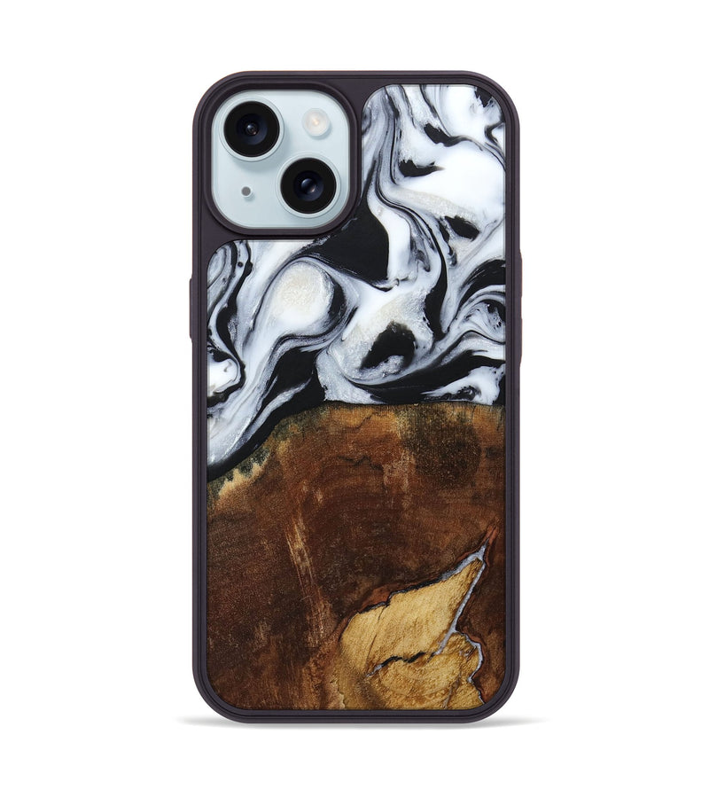 iPhone 15 Wood+Resin Phone Case - Laverne (Black & White, 664695)