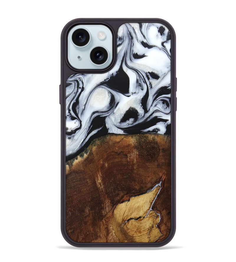 iPhone 15 Plus Wood+Resin Phone Case - Laverne (Black & White, 664695)
