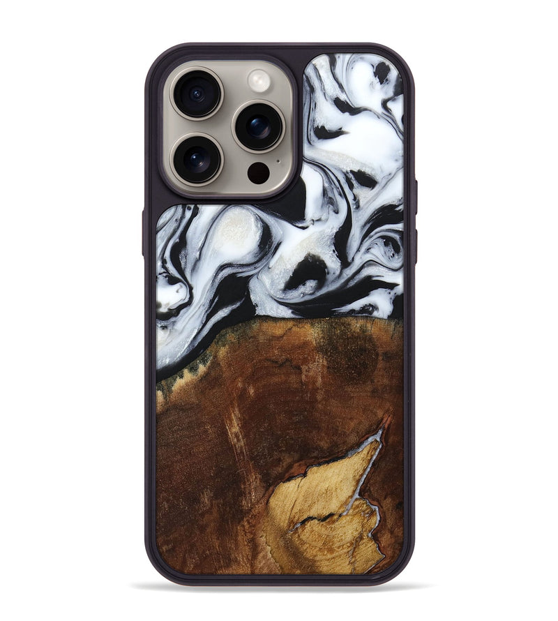 iPhone 15 Pro Max Wood+Resin Phone Case - Laverne (Black & White, 664695)