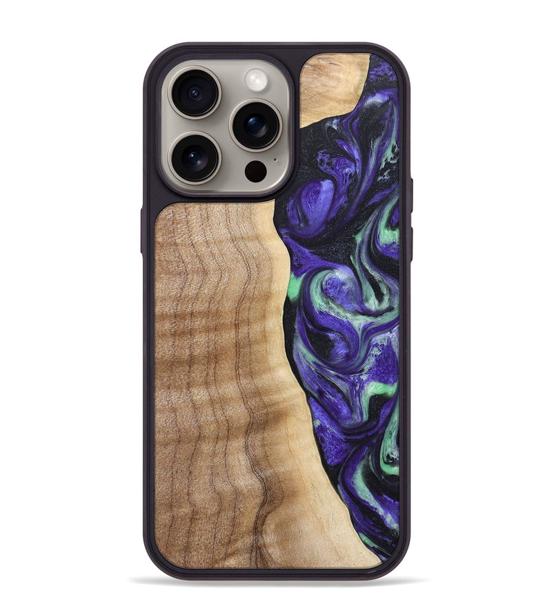 iPhone 15 Pro Max Wood+Resin Phone Case - Charity (Purple, 665469)