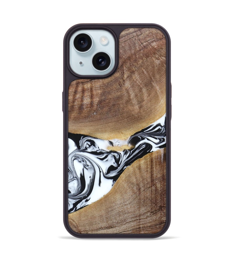 iPhone 15 Wood+Resin Phone Case - Melody (Black & White, 665809)