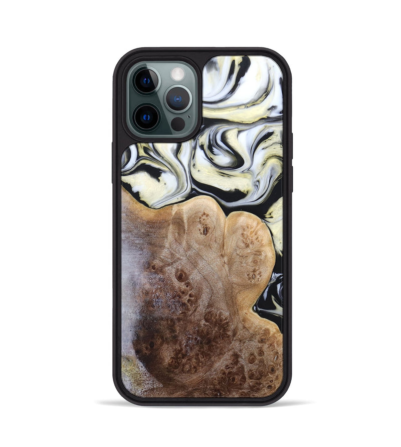 iPhone 12 Pro Wood+Resin Phone Case - Melba (Black & White, 665866)