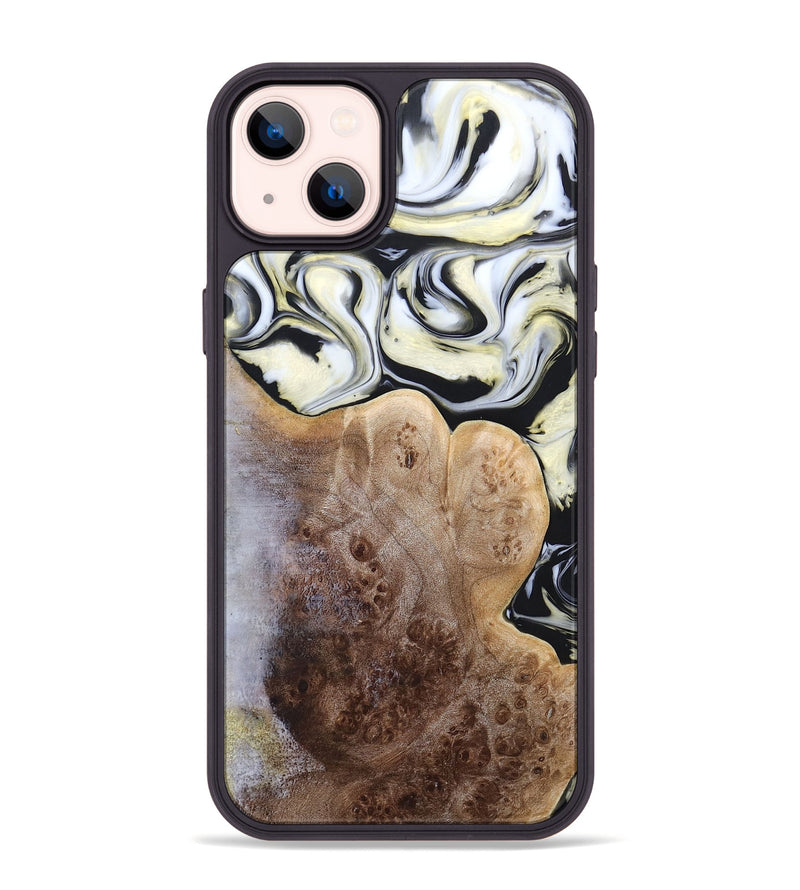 iPhone 14 Plus Wood+Resin Phone Case - Melba (Black & White, 665866)